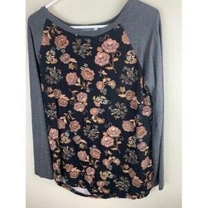 Acting Pro Size XL Juniors Womens Top Long Sleeve Scoop Neck Tunic Hem Floral